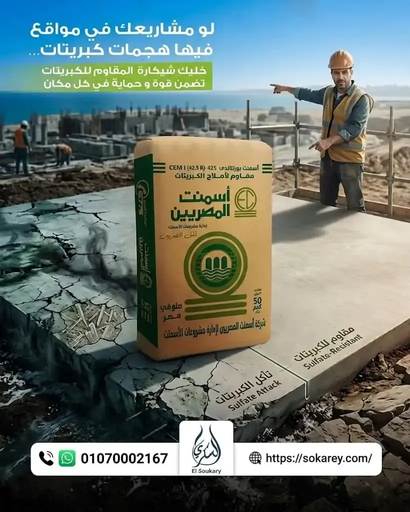 🏗️ أسمنت المصريين المقاوم للكبريتات… قوة تحمي مشروعك لسنوات