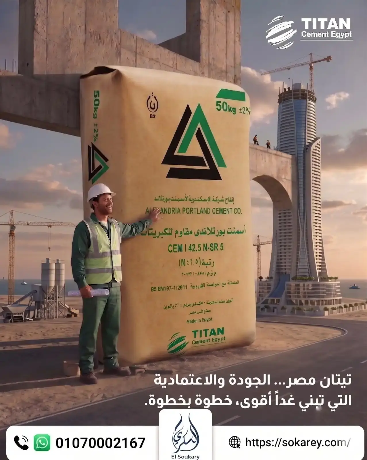 أسمنت تيتان الإسكندرية البورتلاندي المقاوم للكبريتات ودوره في المشروعات الإنشائية