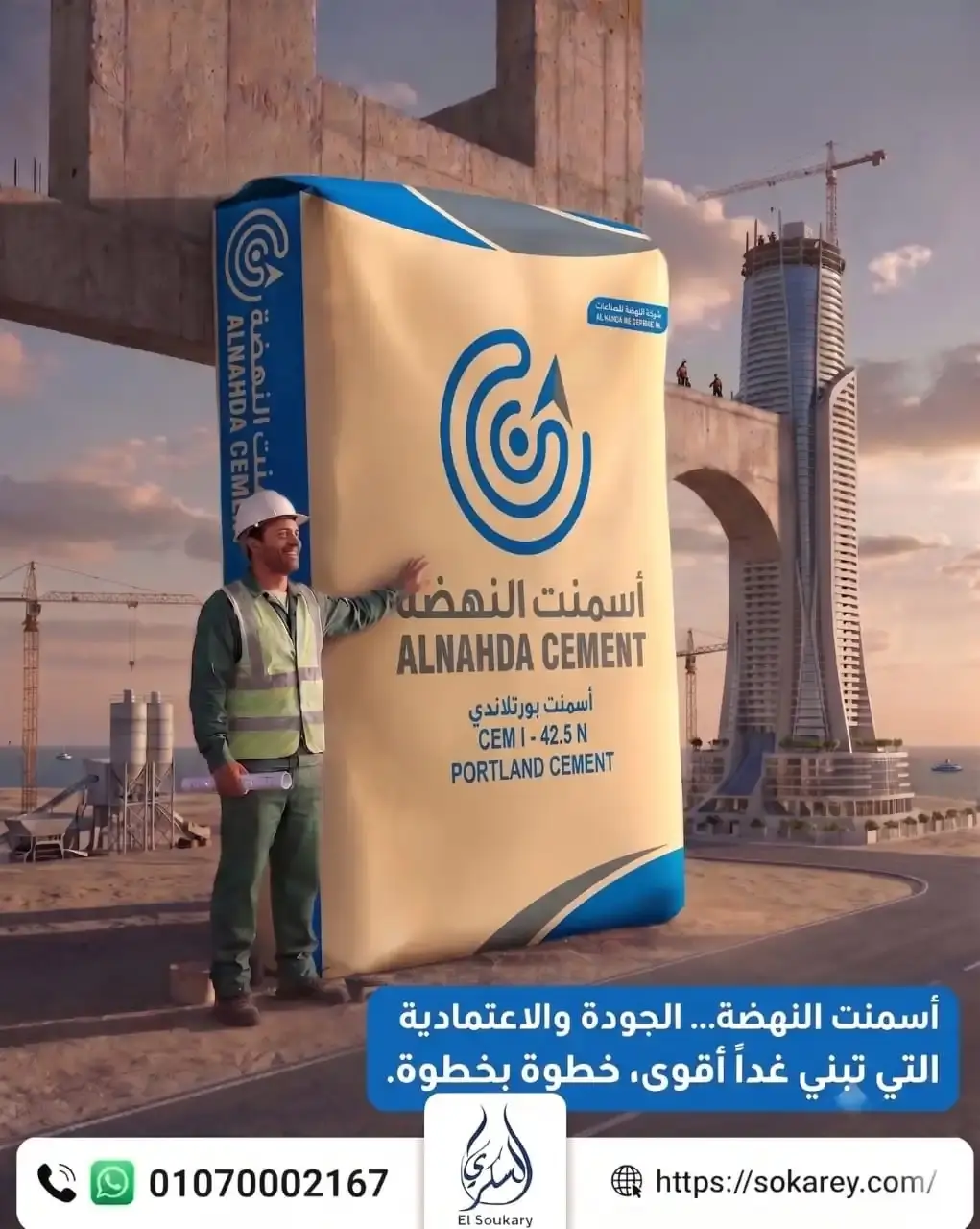 أسمنت النهضة CEM I 42.5N... الاختيار المناسب لمختلف أعمال البناء والإنشاء.
